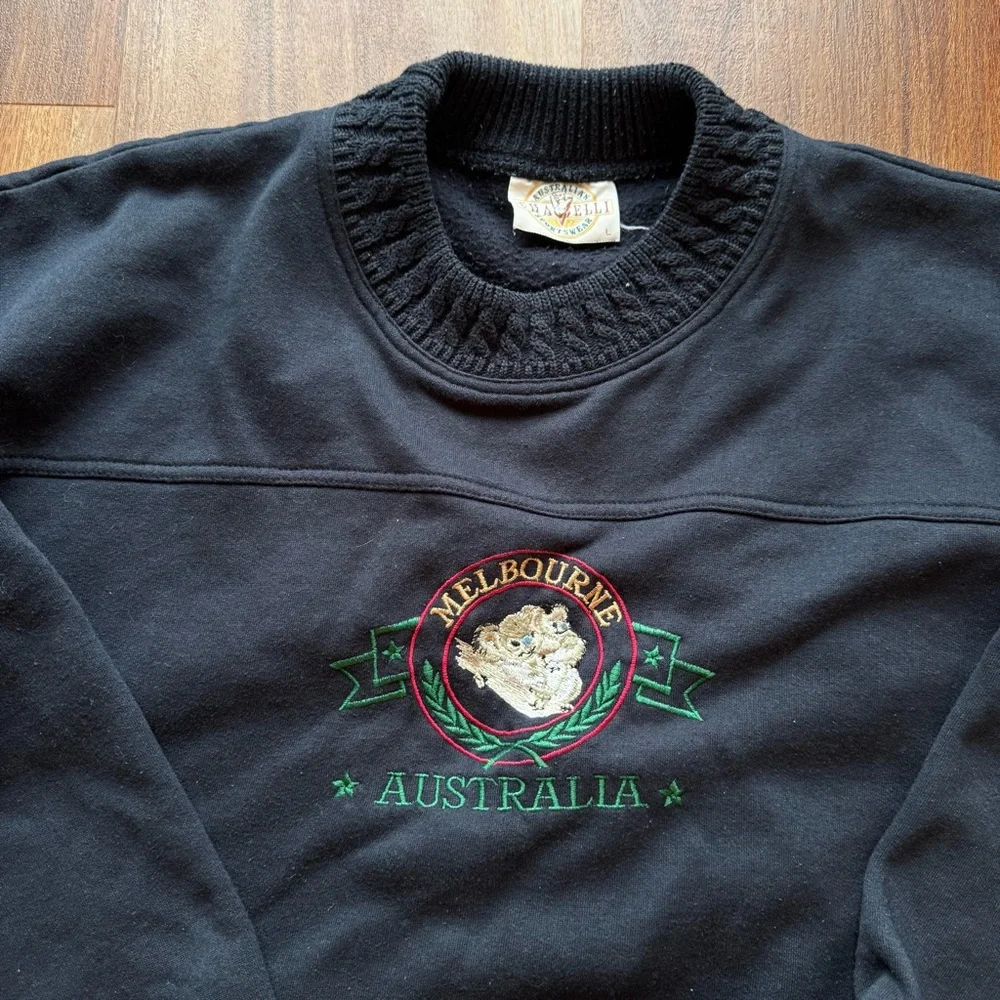 Vintage Australia Navy Knitted Boxy Pullover Sweater Graphic Print Y2K Casual - Picture 4 of 5